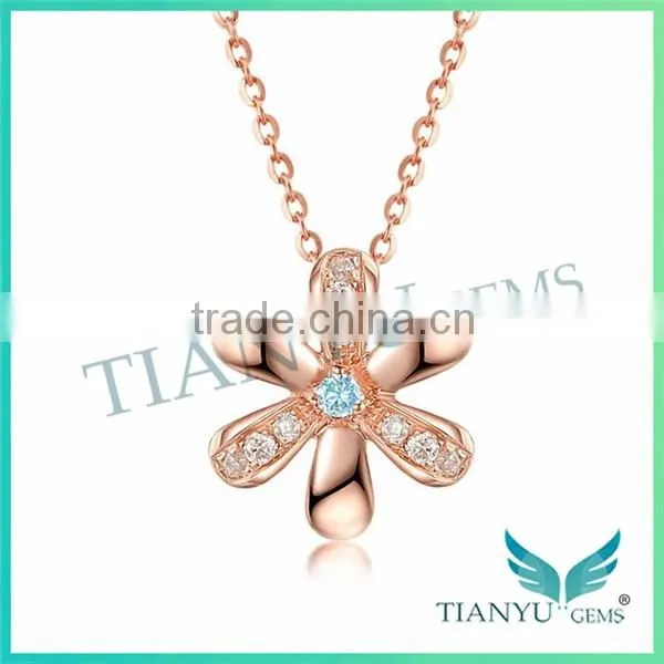 New Style Fashion Flower Rose Gold Necklace White Moissantie Diamond Pendants