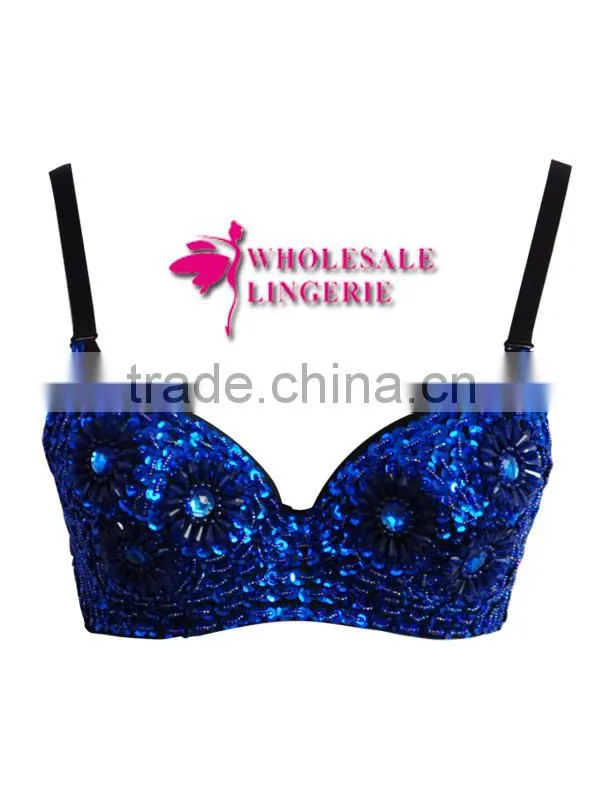 Gothic Punk Spike Bra With Blue Rhinestones