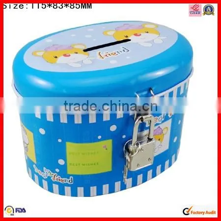 high quality with lock round saving tin box
