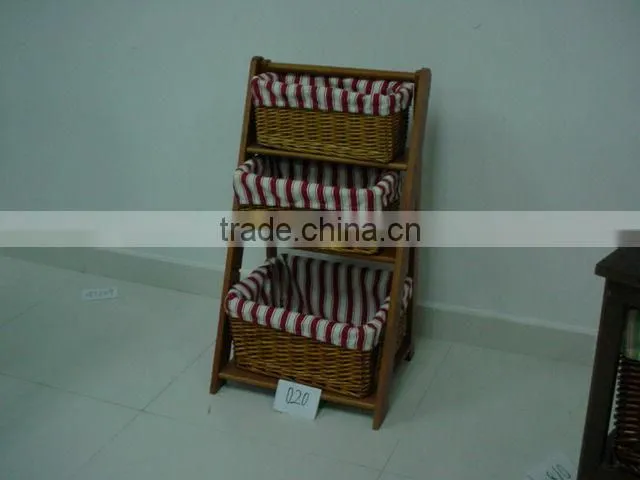 Storage bench with wicker baskets with 4 wheels
