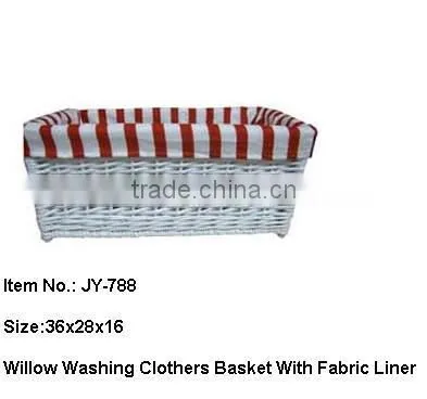 willow White rectangular wicker basket with Pink fabric Lining