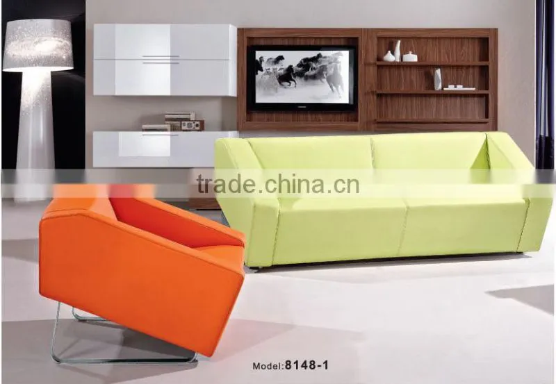 yellow / orange leather sectional sofa set