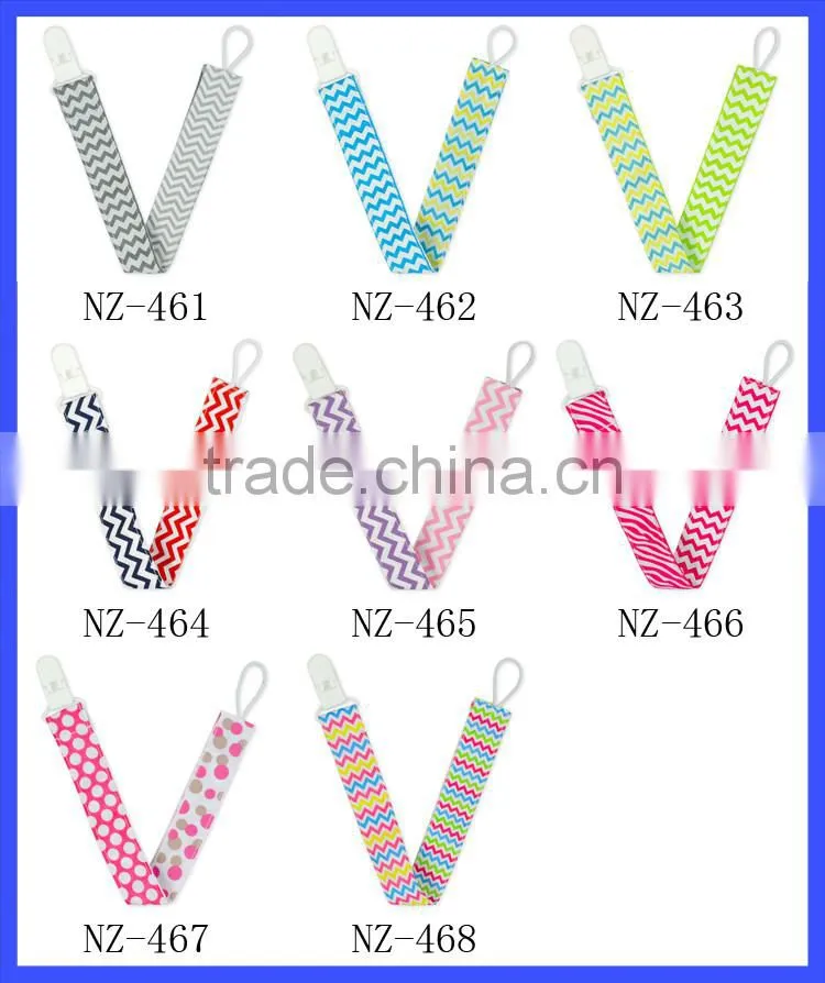 Navy Red Stripe Printed Ribbon Baby Boy Pacifier Clip Plastic Pacifier Clip Holder