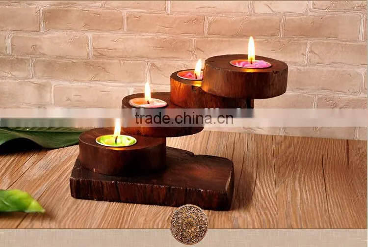 Nature teak wood rotary candle holder with free nice candles handmade crafts high quality wood candlestick