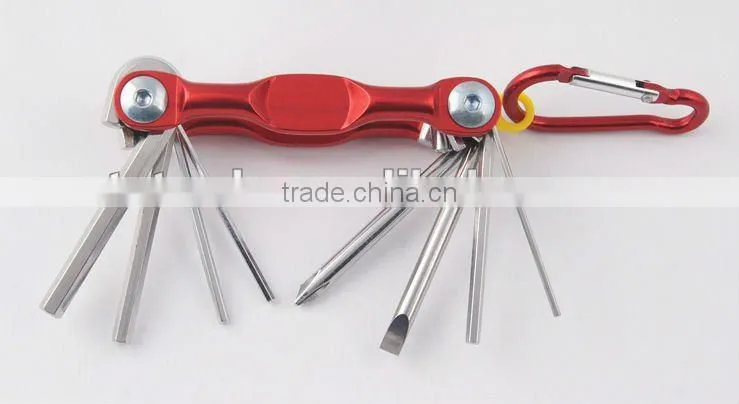 2014 new Stock pocket mini multi aluminium oxide promotion bike keychain tools 606-8