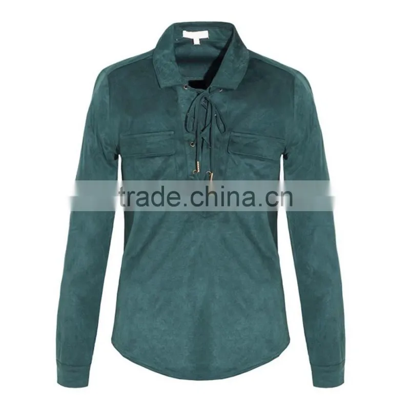 Womens Vintage Faux Suede Tops Loose Button Up T Shirt Blouse