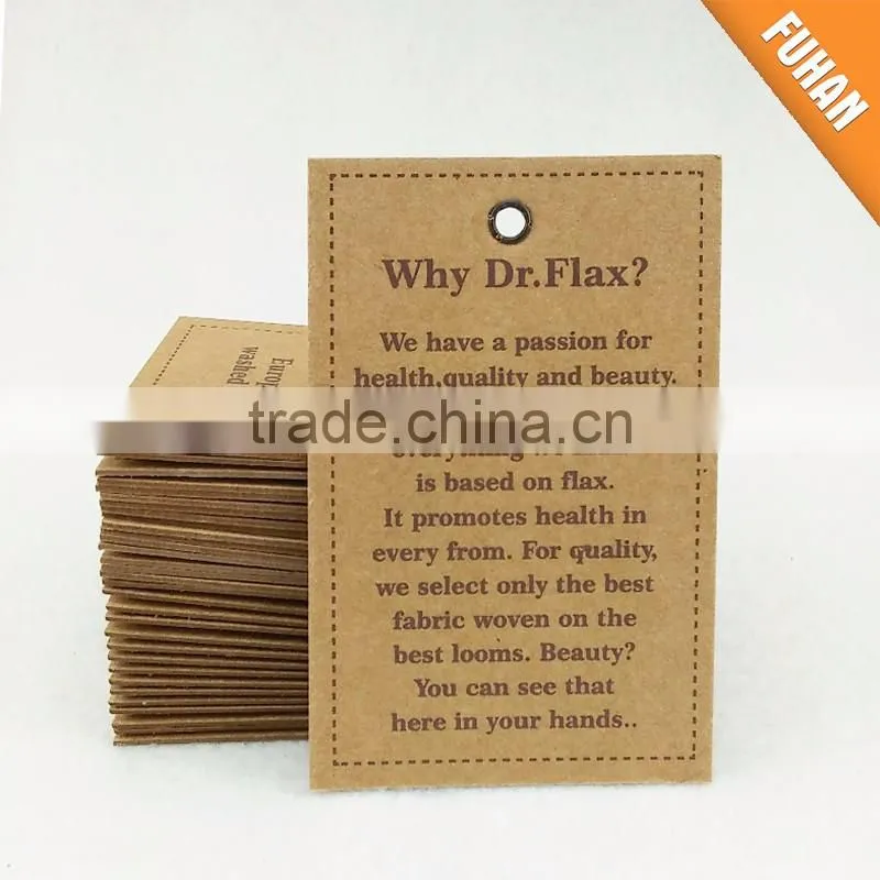 Top Quality Recycled Paper Hang Tag with Eyelet for Shoes/Garment/Bag