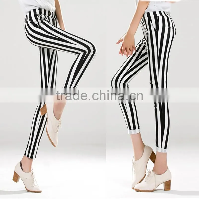 women striped pants fashion women skinny pants black white