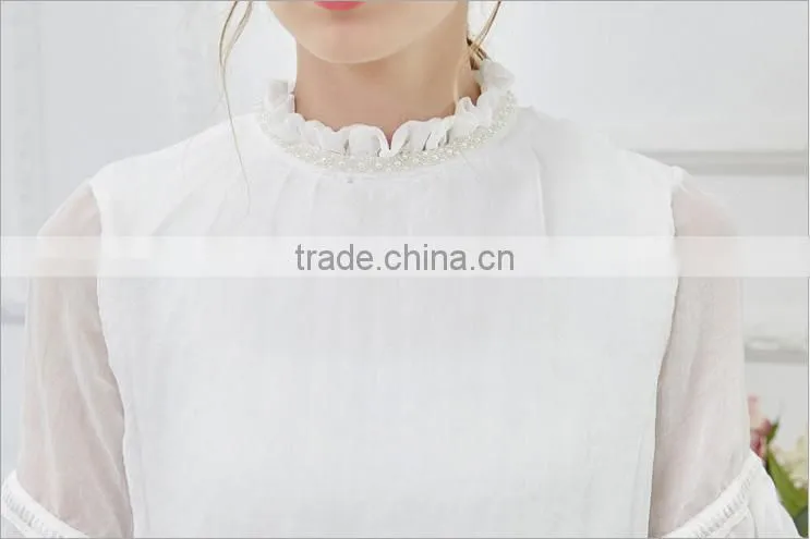 F20044B Fashionable lady lace shirt patchwork design summer tops