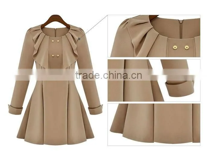 ET13004 Long Sleeves Ruffed Panel Skater Dress