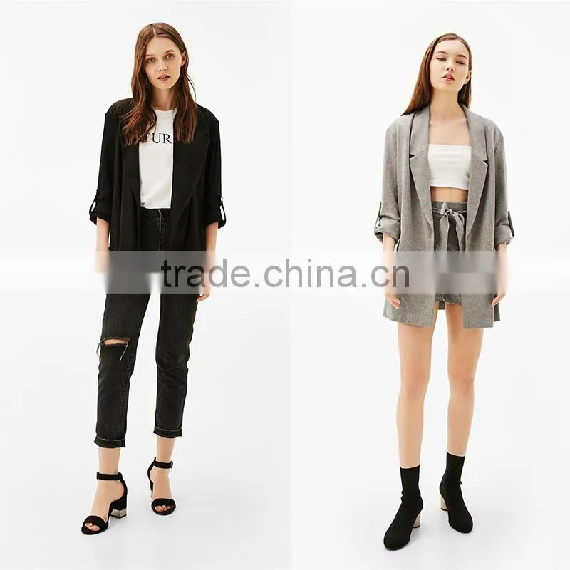 Career ladies medium length loose fit solid linen spring blazers womens