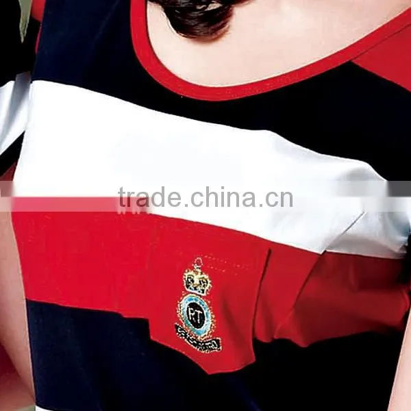 Custom summer casual long design nightwear women striped pajamas