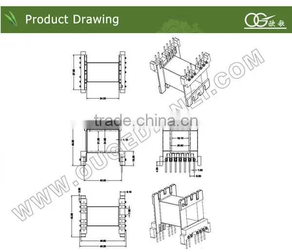 220v 12v power transformer bobbin EE55 horizontal pin6:6