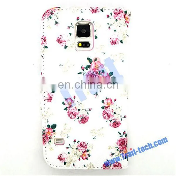 Flower design Wallet Style With Card Slot Flip PU Leather Case for Samsung Galaxy S5 i9600 G900 (Flowers)