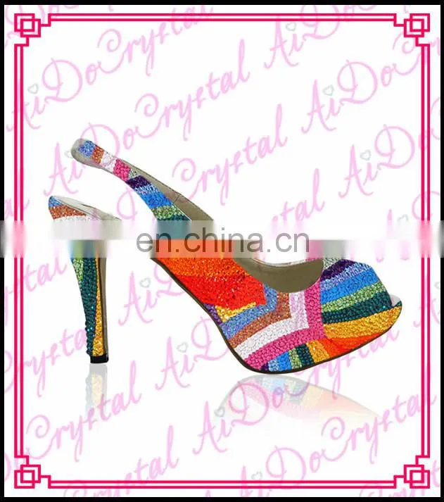 Aidocrystal colorful crystal diamond peep toe sling back shoes in women dress shoes