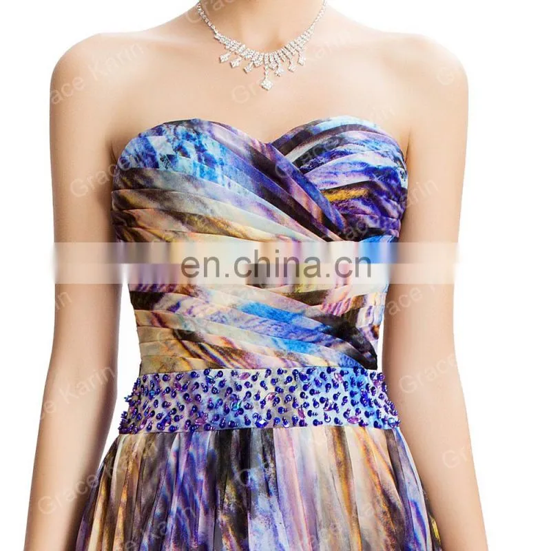 2016 Grace Karin Strapless Chiffon Ball Gown Multi Colors Prom Dress GK000036-1