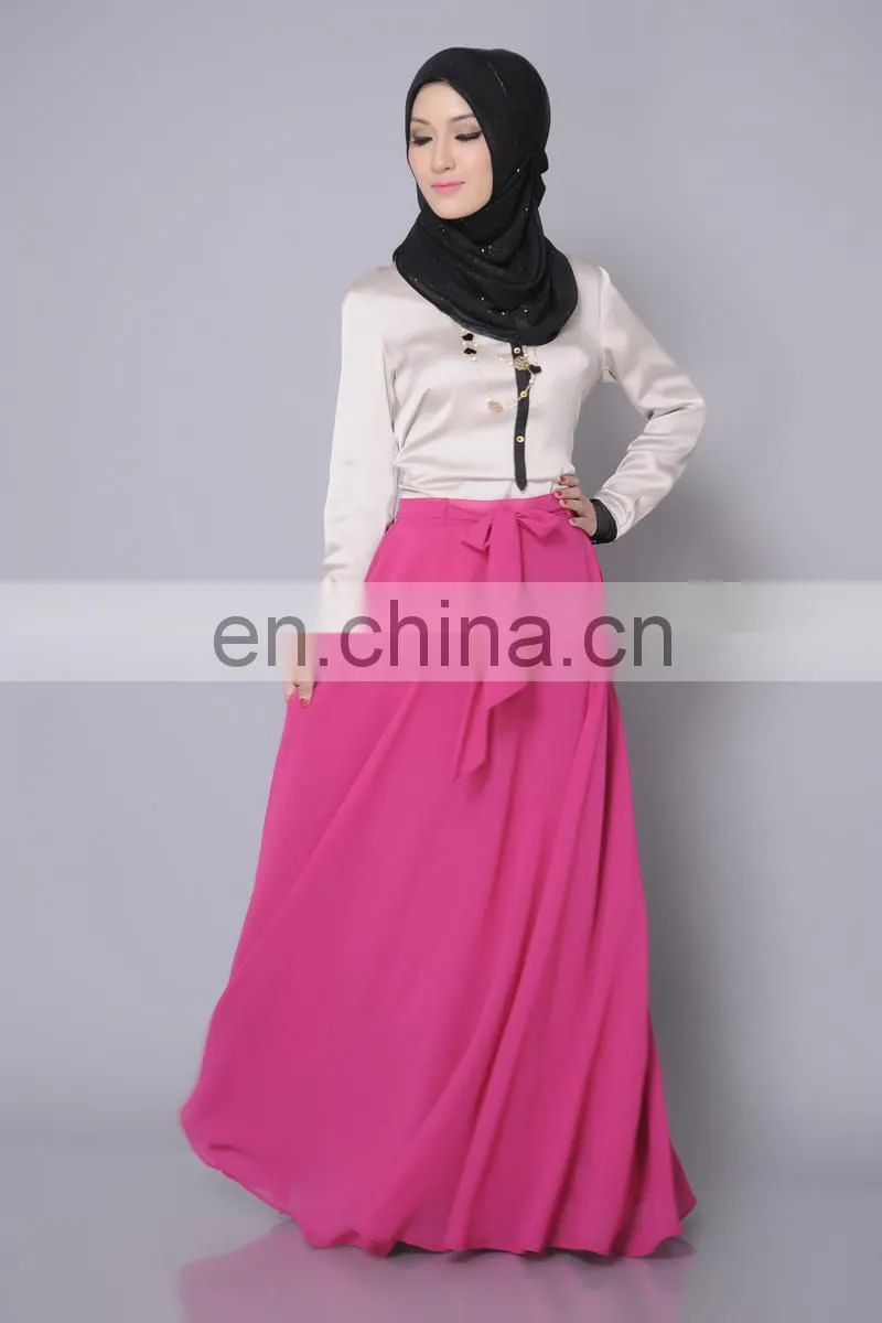Fashion Pink chiffion plain muslim dress islamic long skirt