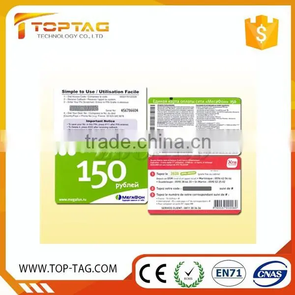 Barcode Printing Paper/PVC Prepaid Scratch Calling Card Low Price