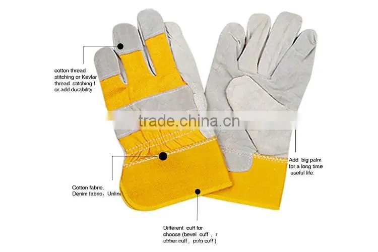 Cow Split Yellow Leather Gloves Heavy Duty Work Gloves LG011
