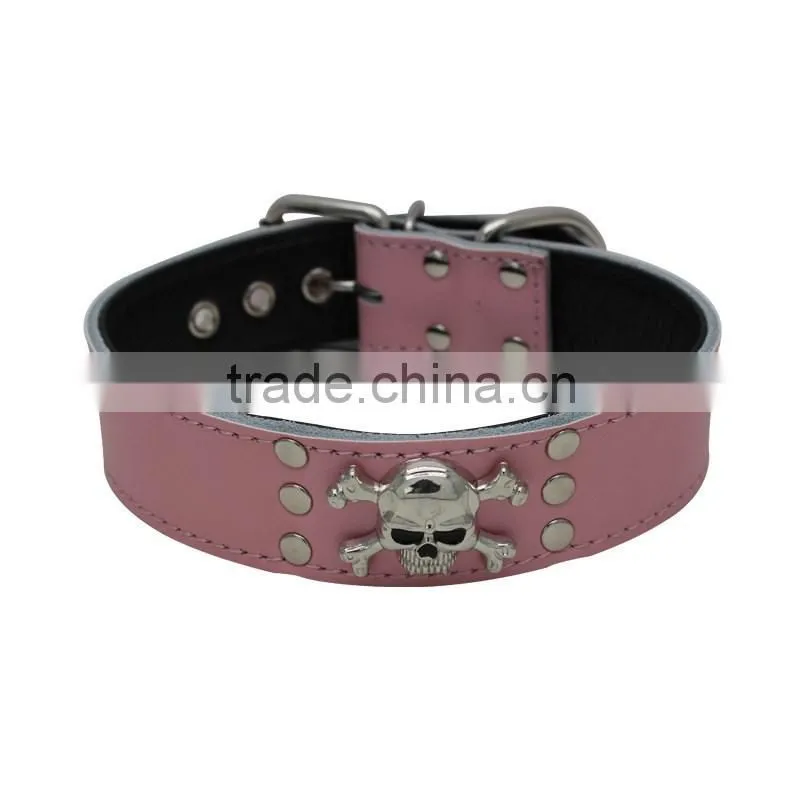 Wholesale skulls decorate real cowhide pet collars rivet dog collar