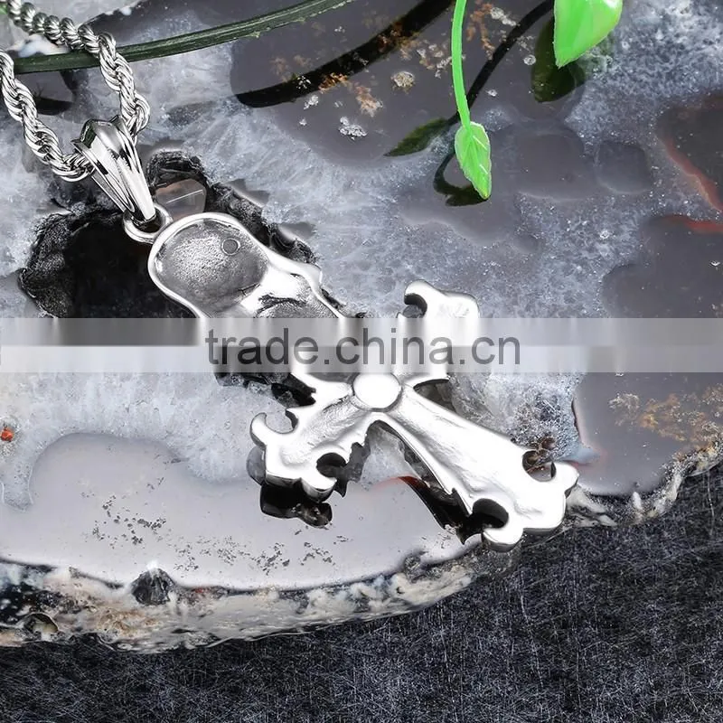 Men cross necklace popular jewelry design high quality stainless steel skull necklace