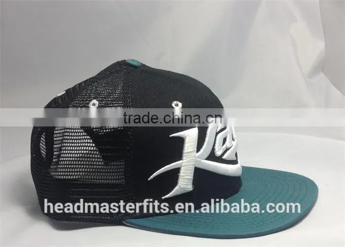 wholesale custom blank plain 3D embroidery flat brim trucker cap mesh cap