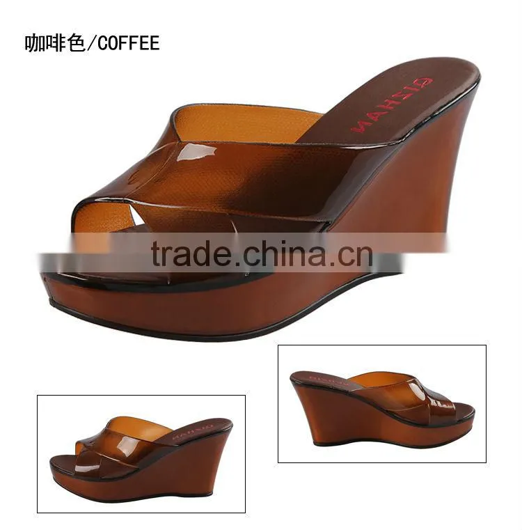 Wholesale Jelly Shoes Candy Color Glass Slipper Wedge Heel Slippers