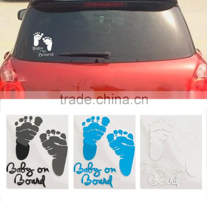 Refective Car Sticker Lovely Letter Baby on Board Baby Footprints Stickers Auto Safety Warning Window Sticker Black White