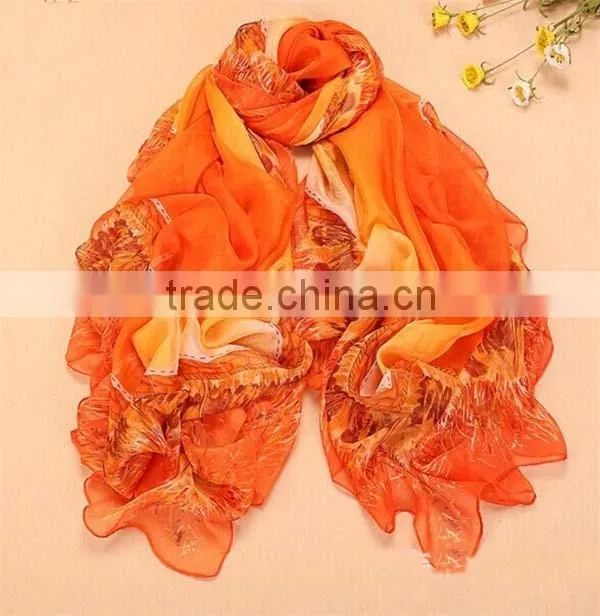 cool printing big size plain square silk chiffon scarf