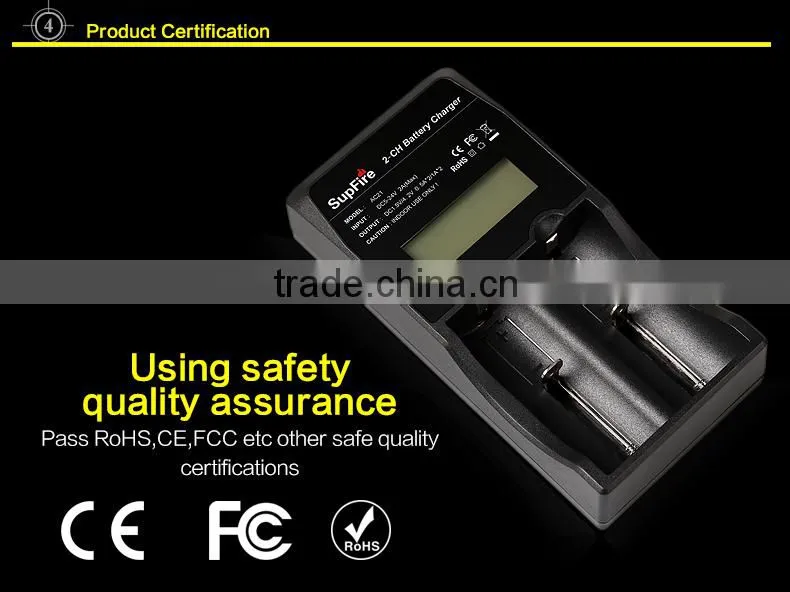 SupFire multifunction two 2*Li-ion battery charger with HD LCD display CE ,RoHS,FCC,SAA