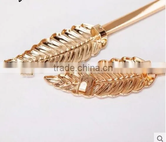 European metal leaf dress belt female thin elastic stretch belt