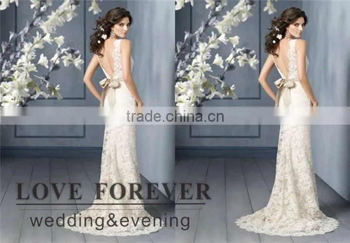 Sleeveless Backless Ivory Lace Wedding Dress