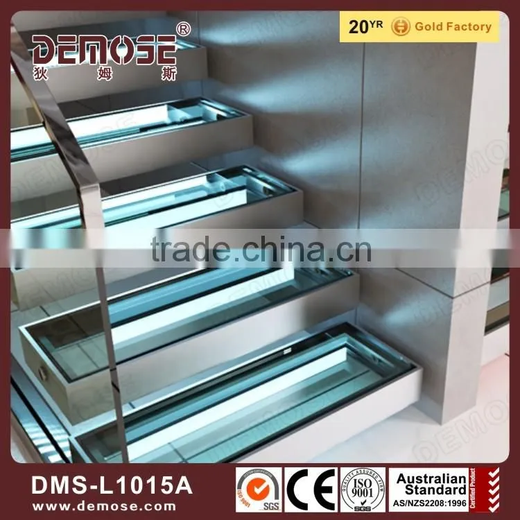 indoor l shape tempered glass led staircase