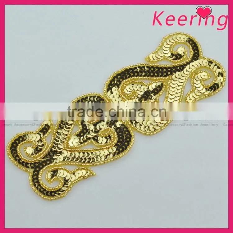 Sew on dress fashion gold sequin appliques wholesale WRAB-002