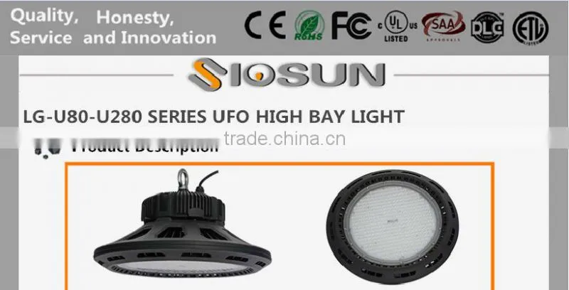CE RoHS approved 180W UFO dimmable led high bay light with 5 years warranty