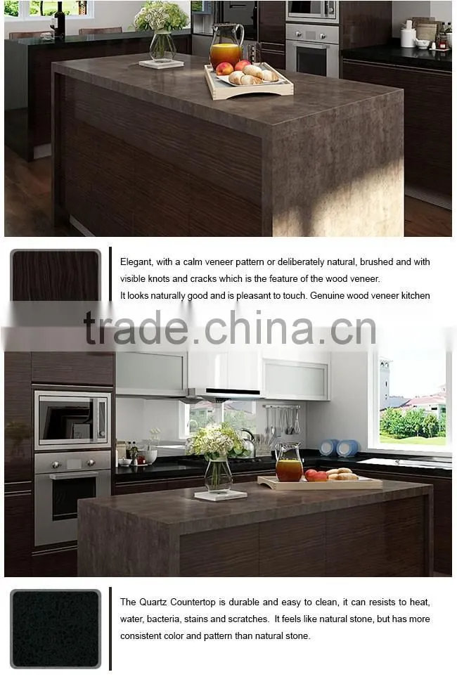 New Design Acrylic Finish Cabinet Wood Veneer Kitchen Cupboard with Island