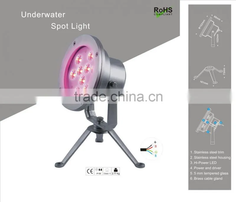 RGB underwater light, DC24V Edison LED 152*89mm IP68 With stents 7*1W LED Underwater Light