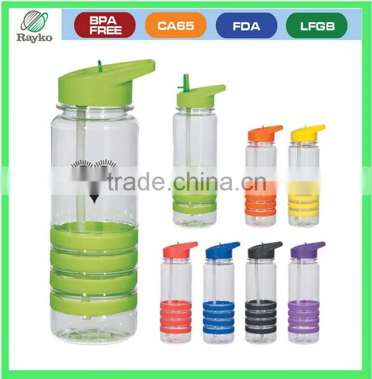 Plastic fashion colorful silicone water bottle with straw with loop lid