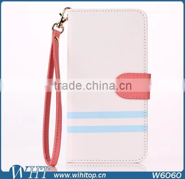 Case For iPhone 6 Plus Wallet Leather Case + Strips Color Mix Design With Card Slots PU Leather
