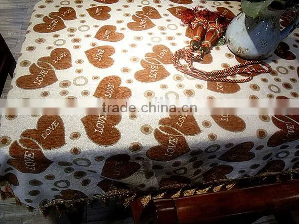 Handmade fancy jacquard chenille cotton table cloth with fringe