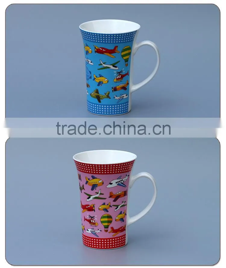 New item 12oz Ceramic horn mug with plane decal