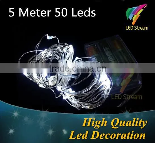 White 50leds silver wire Battery string lights