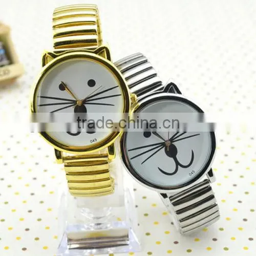 Cat watch kids animal metal cat case leather strap lovely cute watch kids
