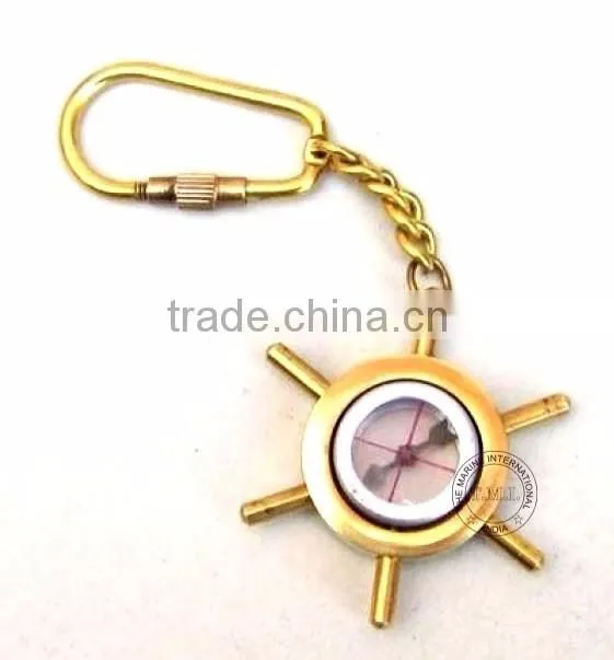 WHEEL COMPASS KEYCHAIN - BRASS NAUTICAL KEYCHAIN - MARINE PROMOTIONAL GIFT