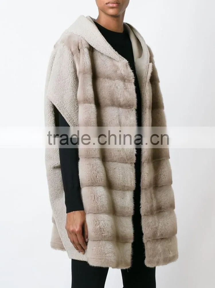 Vogue black modern fashion hooded women winter mink short sleeve fur coats