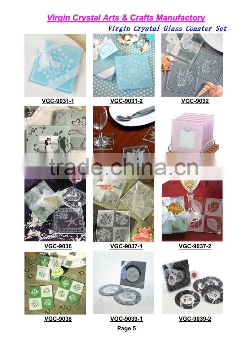 Decorative favor clear white glass photo frame coaster, table mats, pads for wedding party