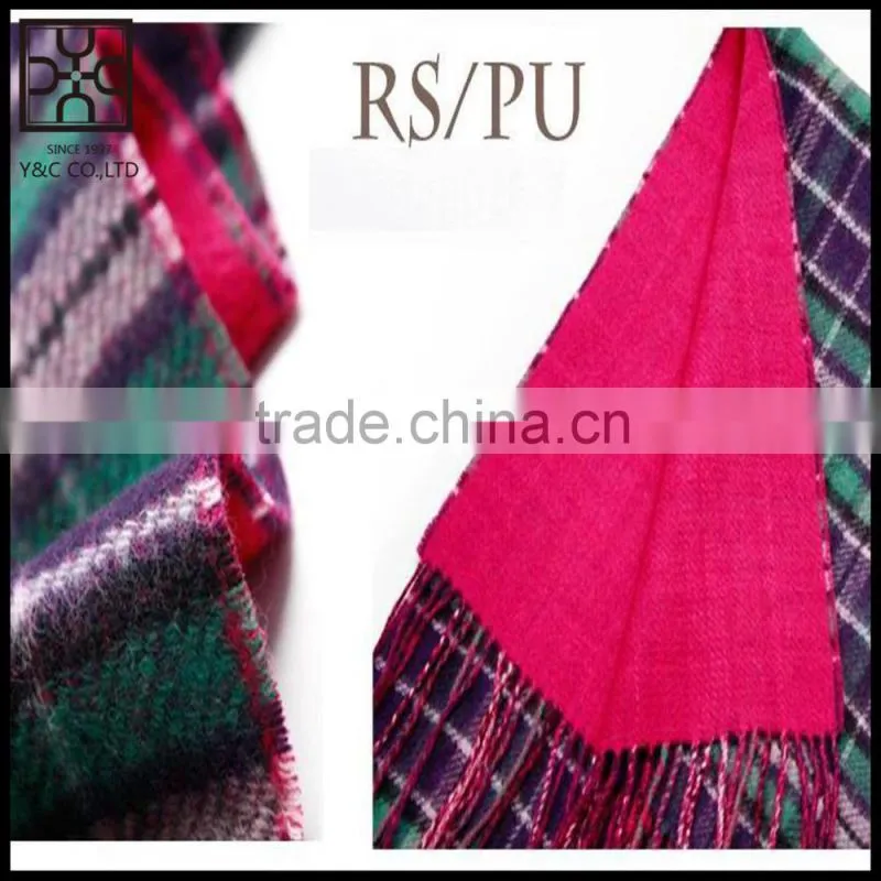 2015 Solid Color Checked Double Sided Wool Scarf with fringe