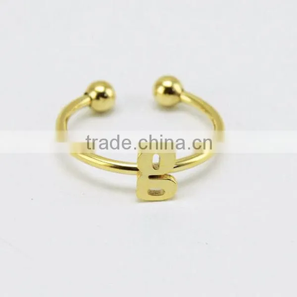 Fashion Stainless steel gold plated Letter alphabet ring with ball
