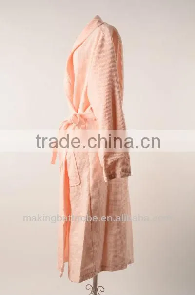 Hotel waffle girls pink bathrobe for women