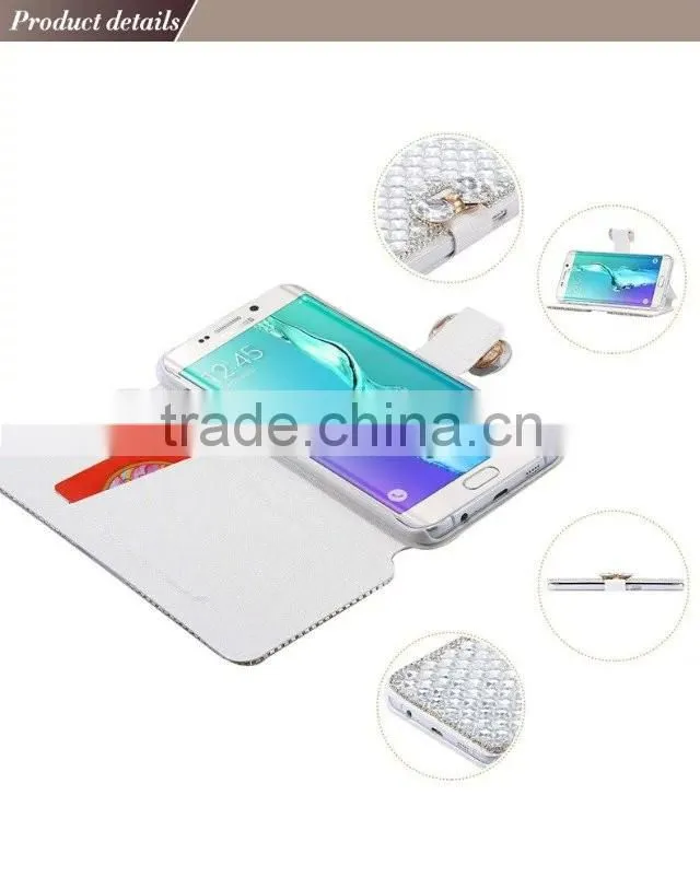 Luxury Leather Bling Crystal Diamond Bow Wallet Case for S7/S7 edge .For iphone 6/6s bling crystal wallet case